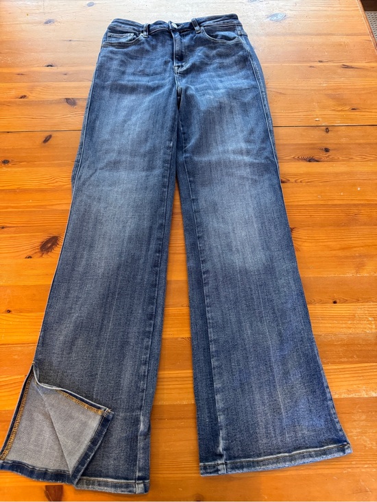 Risen Jeans Denim - Risen High-Rise Blue Wide-Leg Jeans with side slit on legs